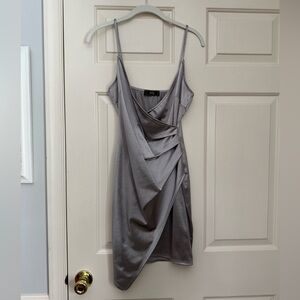 VNTG Elegant Gray Asymmetrical Mini Dress